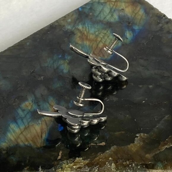 VTG Sterling Silver 925 Mexico Grapes Bunch Fruit Figural Screw Back Earrings - Picture 10 of 15